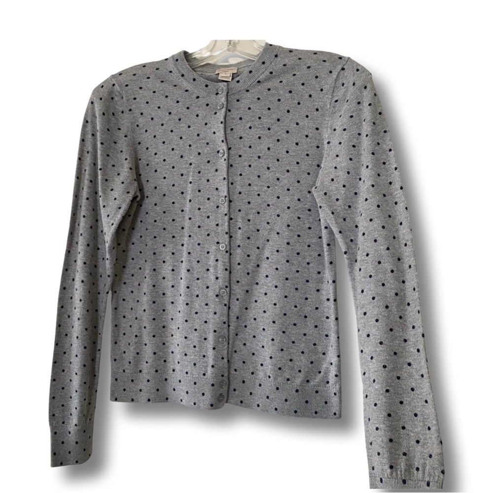 J. Crew The Caryn Cardigan Gray with Black Polka Dots